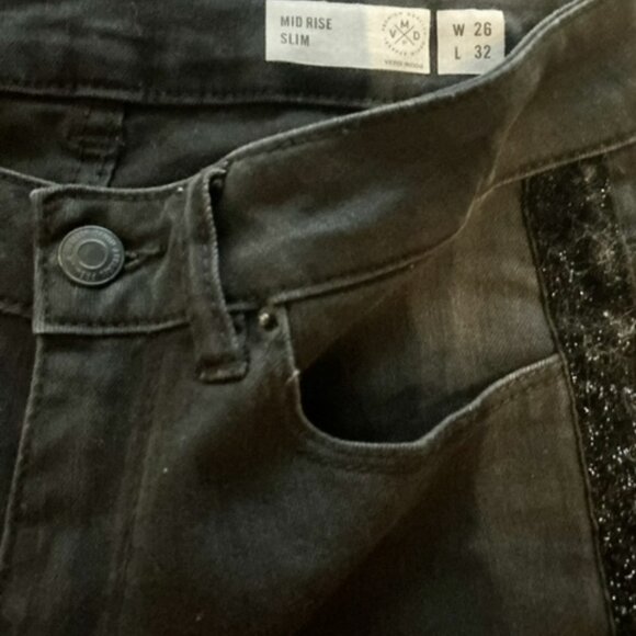 VeraModa black midrise slim Velvet tux stripe ankle jean size 26 - Picture 8 of 12